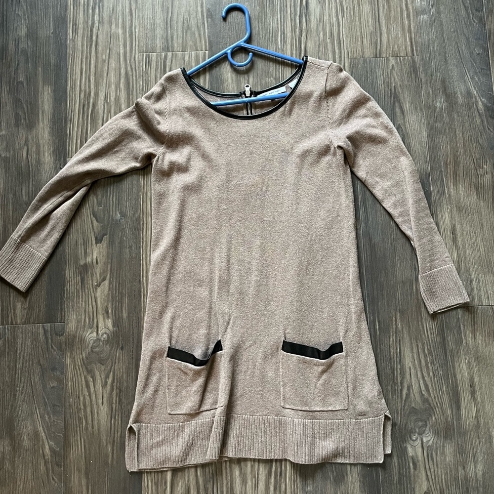 Tan Long Sleeve Sweater Dress with Pockets